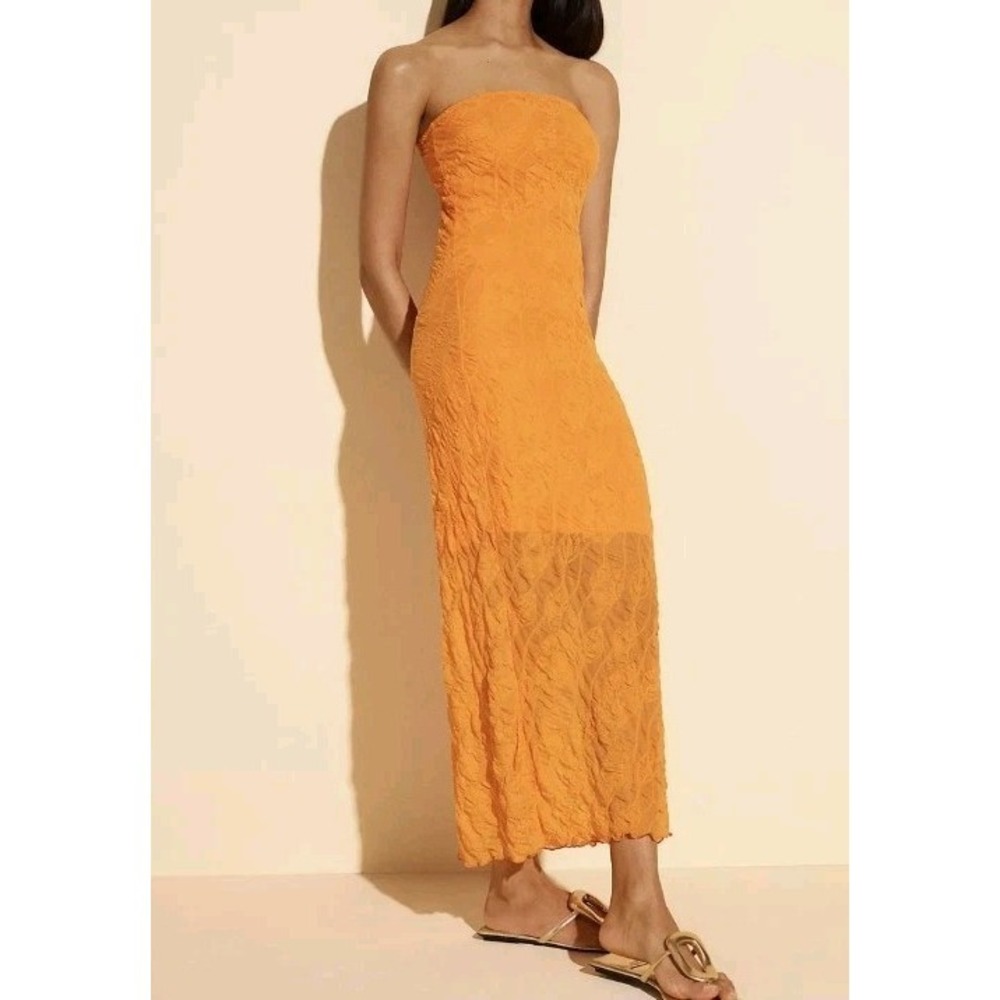 Anthropologie Strapless Textured Knit Slip Midi Dress Orange Size MP EUC - Picture 3 of 7